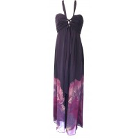 Karen Millen Floral Halterneck Silk Maxi Dress Purple
