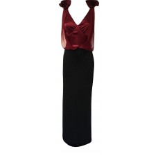 Karen Millen Silk Frill Shoulder Maxi Gown Red Black