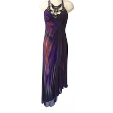 Karen Millen Tribal Print Beaded Maxi Silk Dress Purple