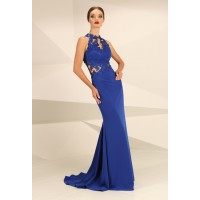 Nataliya Couture Dress Ava Lace Jersey Gown Blue