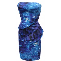 Karen Millen Peplum Pencil Dress Blue Multi 