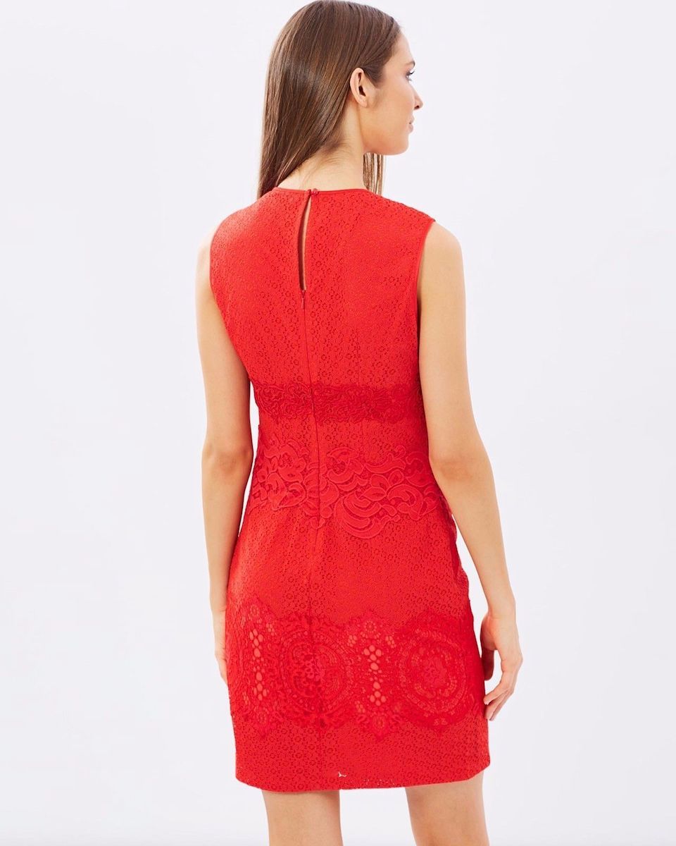 Karen Millen Red Lace on lace Pencil Dress