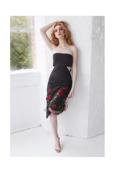 Sarvin Gwyneth Strapless Floral Dress Black