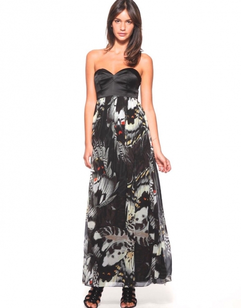 Karen Millen Butterfly Print Maxi Dress Black Multi