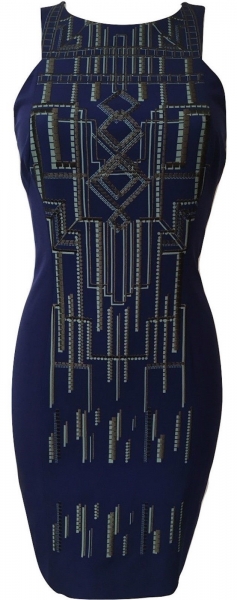 Karen Millen Tribal Print Embroidery Dress Blue Multi 
