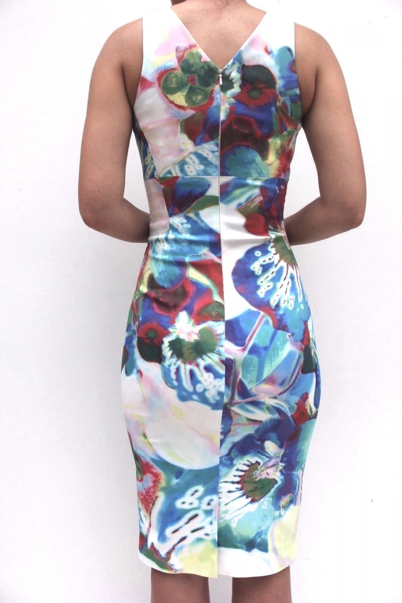Karen Millen Orchid Print Pencil Dress Blue