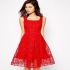 Karen Millen Embroidered Organza Full Skirt Dress Red