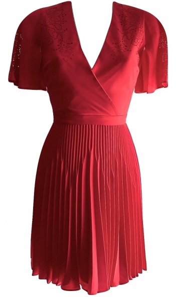Karen Millen Laser Cut Out Pleated Red Dress