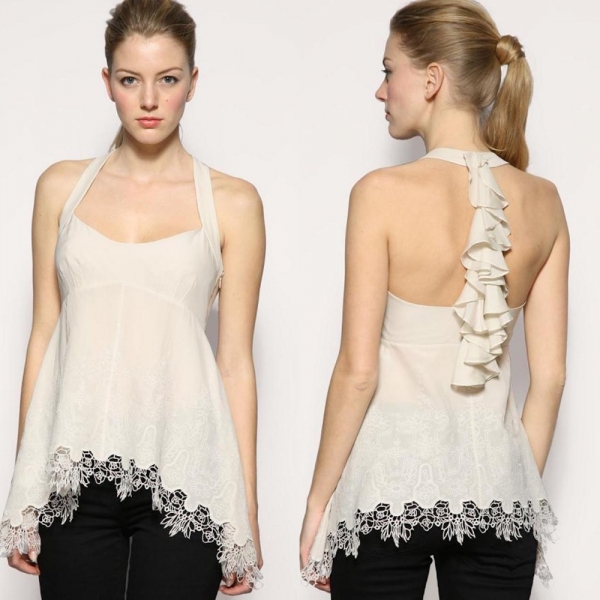 Karen Millen Stone Lace Embroidered Frill Top