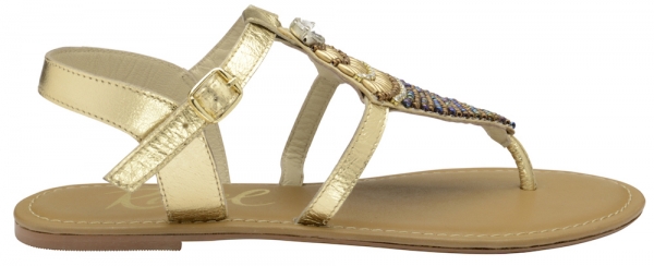 Ravel Beaded Leather Flat Sandals Gold