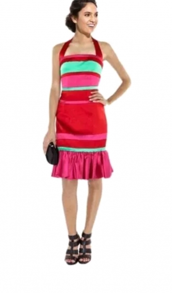 Karen Millen Red Striped Halterneck Dress