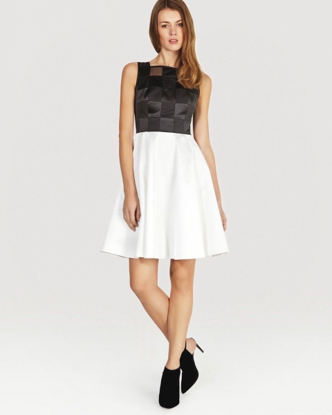 Karen Millen Graphic Cotton Sateen Dress Black White