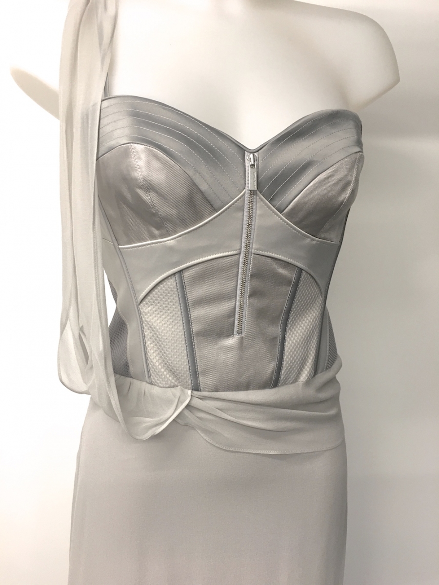 Karen-Millen-Grey Silk-Corset Dress