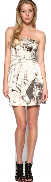 Karen Millen Strapless Jewel Print Silk Dress Beige