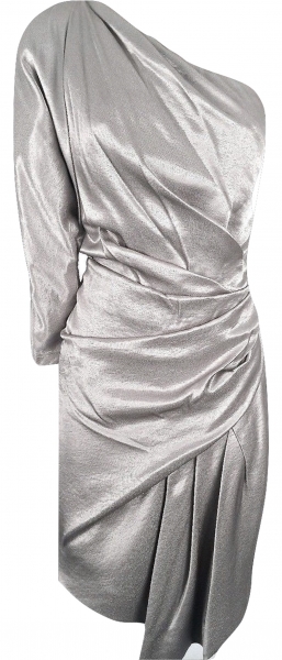 Karen Millen One Shoulder Draped Dress Pewter silver