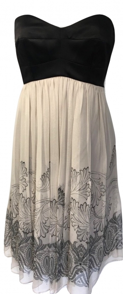 Karen Millen Oriental Print Pleated Dress Black Beige