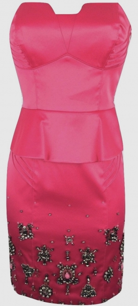 Karen Millen Strapless Fuchsia Beaded Dress Pink