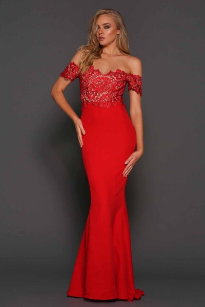 Elle Zeitoune Off The Shoulder Monroe Gown in Red