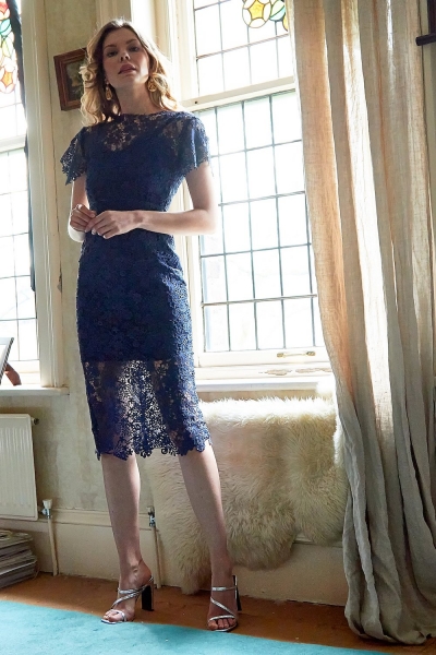 Sarvin Hannah Lace Midi Dress Blue